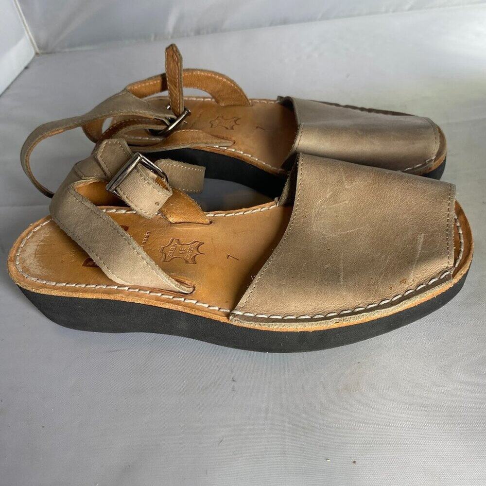 Pons Womens Slingback Wedge Sandals Tan Leather Open Almond Toe Neutral